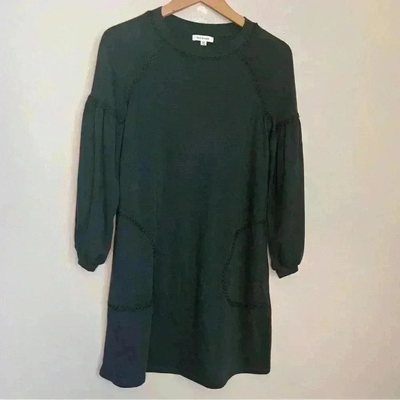 Max Studio Women's Topstitched Puffy Sleeve Dress with Pockets Size XS, Dark Grn - Picture 2 of 7